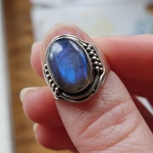Silver labradorite ring